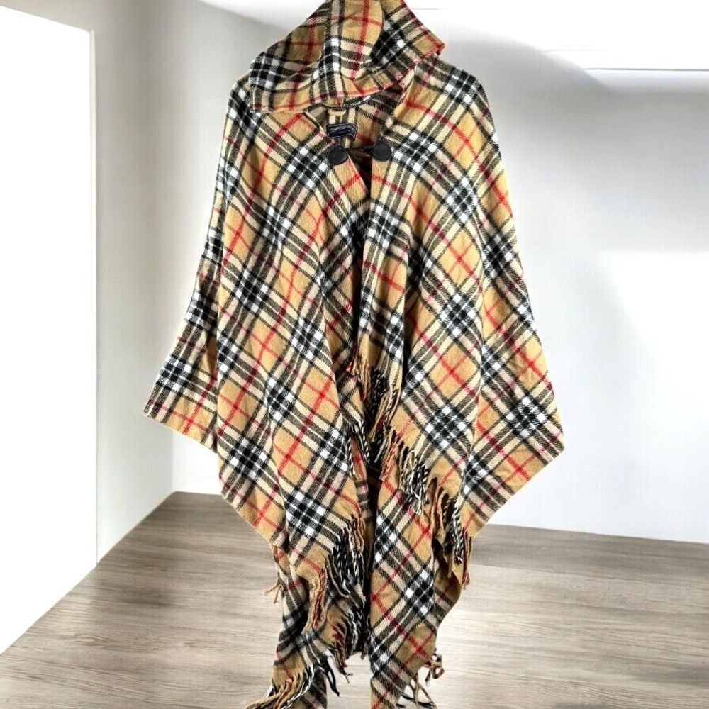 James Pringle Weavers‎ Shawl Women OSFA Poncho Cape Brown Novacheck Plaid Resort